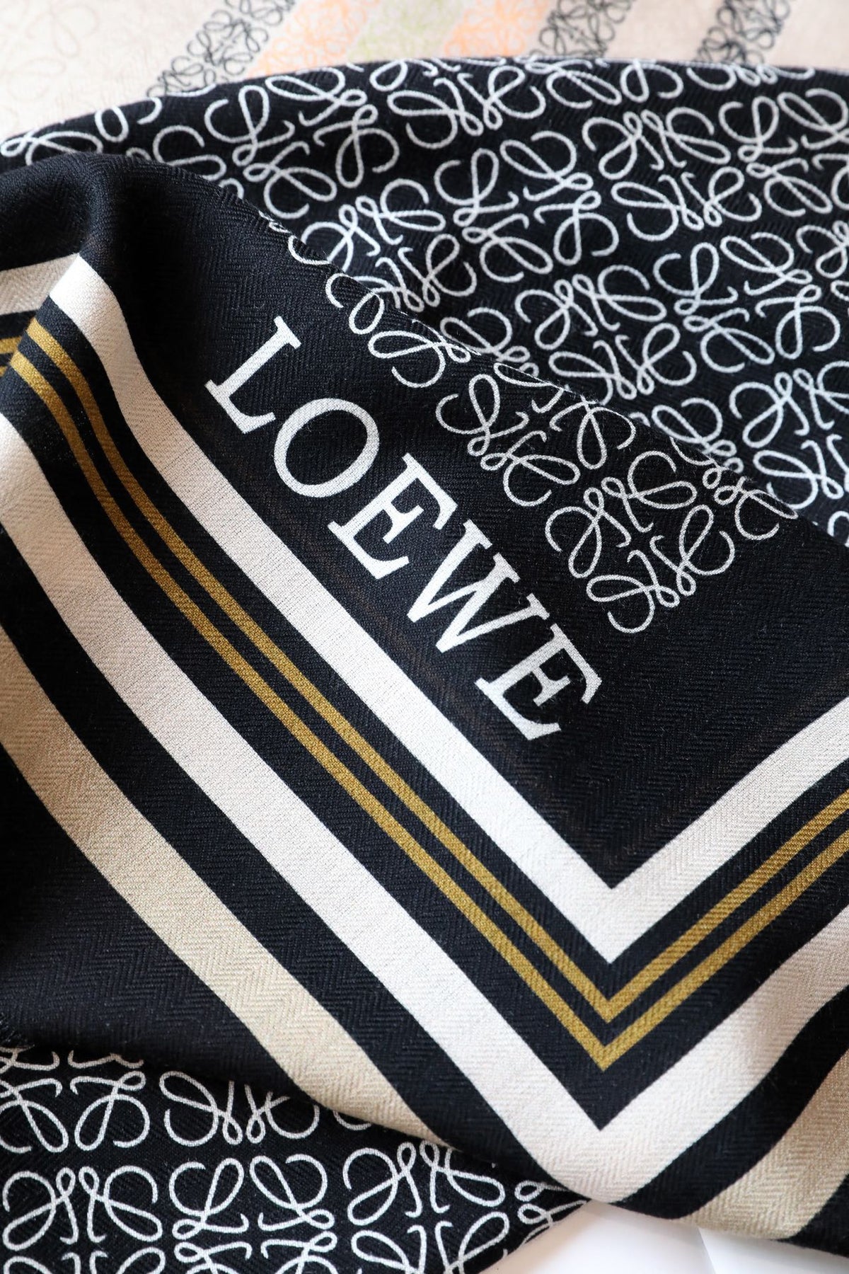 LOEWE ANAGRAM SQUARE 140 CM SCARF IN COLORFUL SILK AND CASHMERE 413599