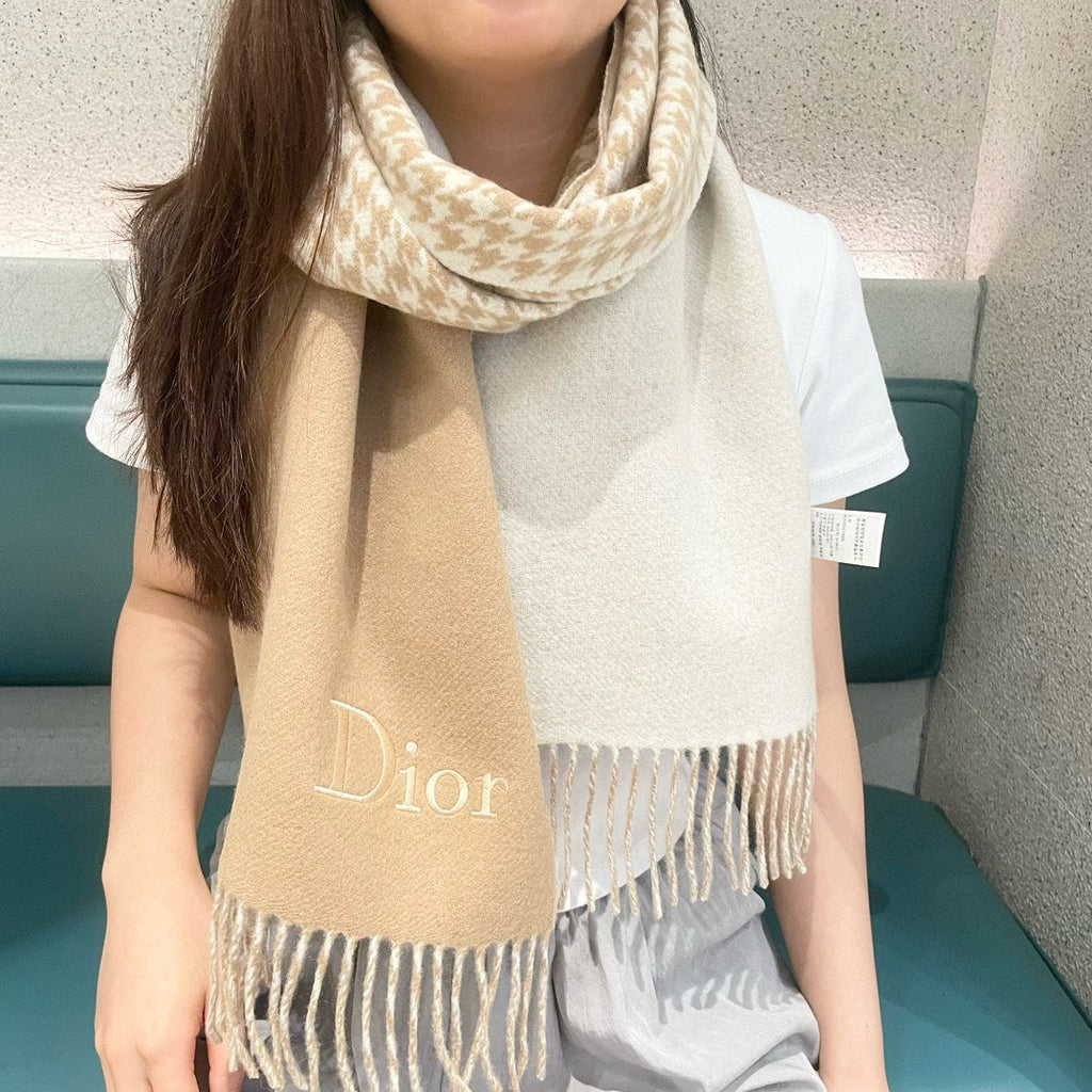 DIOR SCARF 180 CM CAMEL BEIGE WOOL AND CASHMERE 407335