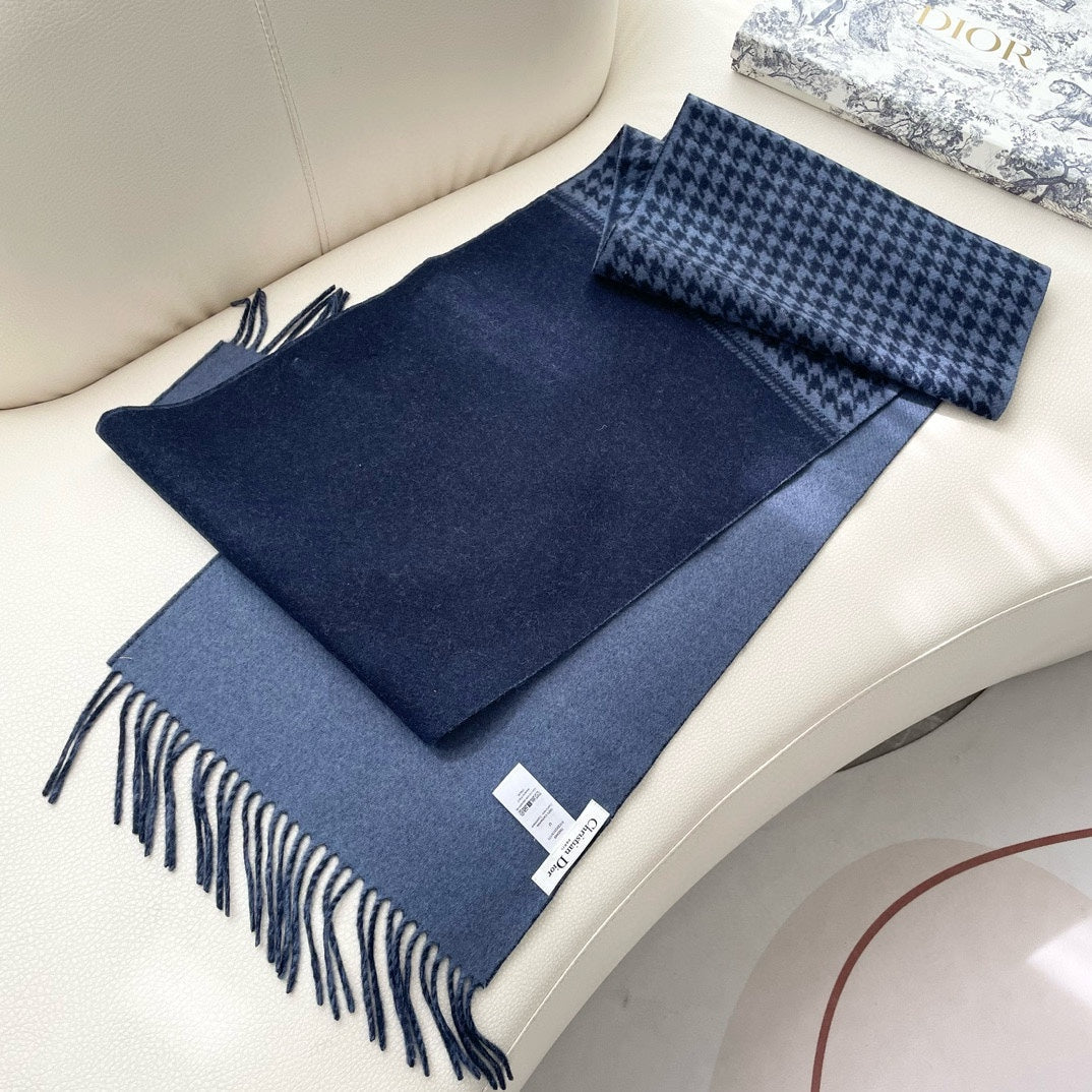 DIOR SCARF 180 CM NAVY BLUE WOOL AND CASHMERE 407336