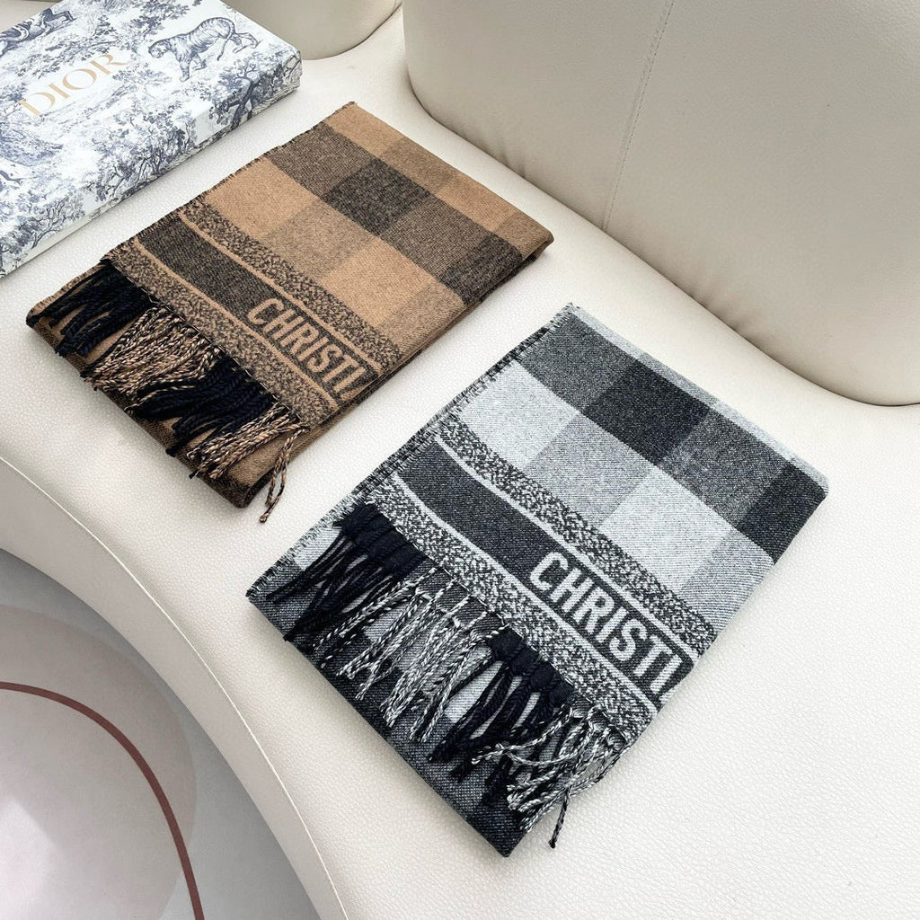DIOR CHECK SCARF 180 CM IN BLACK MIX WHITE CASHMERE AND WOOL 415299