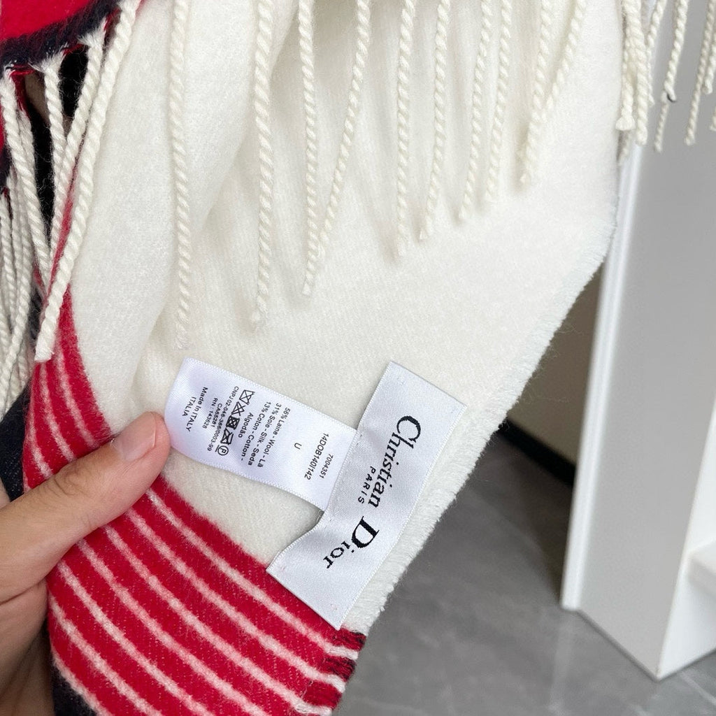 DIOR LARGE SHAWL 140 CM IN WHITE MIX COLORFUL CASHMERE AND WOOL 416843
