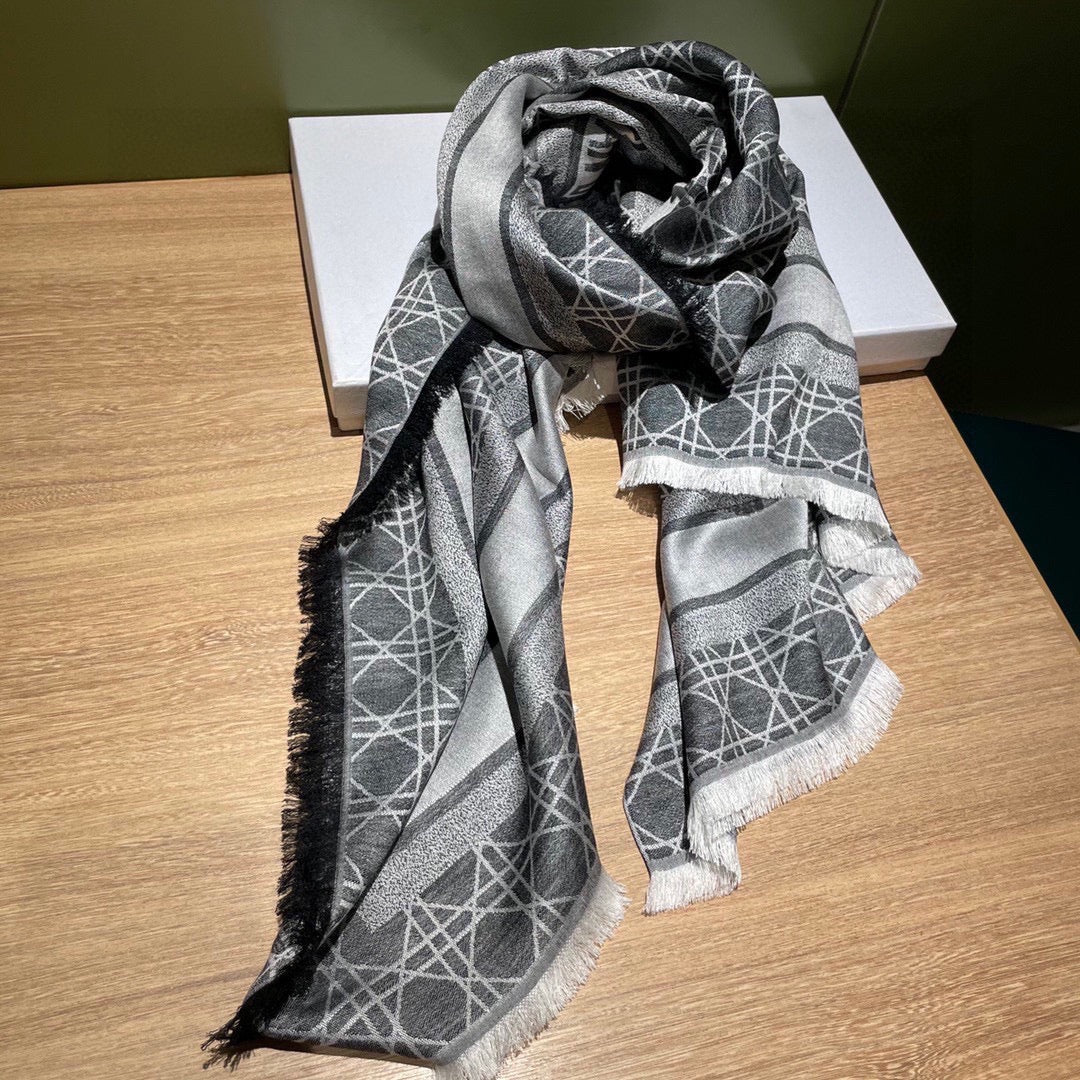 DIOR SQUARE SCARF 140 CM IN BLACK MIX WHITE  WOOL AND SILK 415454