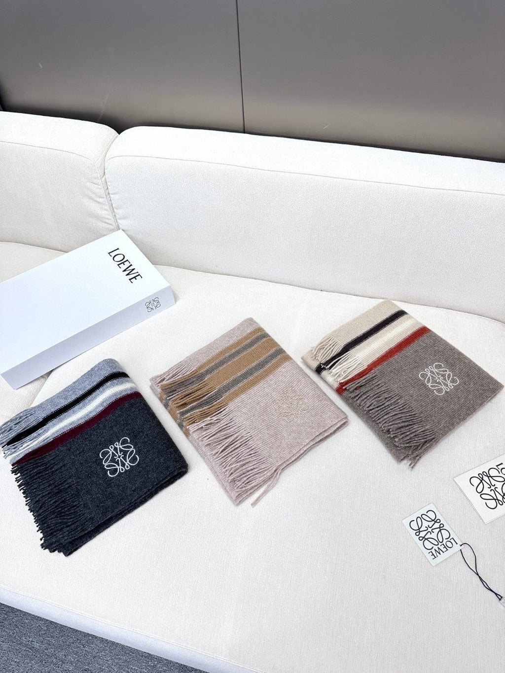 LOEWE SCARF 180 CM IN ALMOND BEIGE CASHMERE 410158