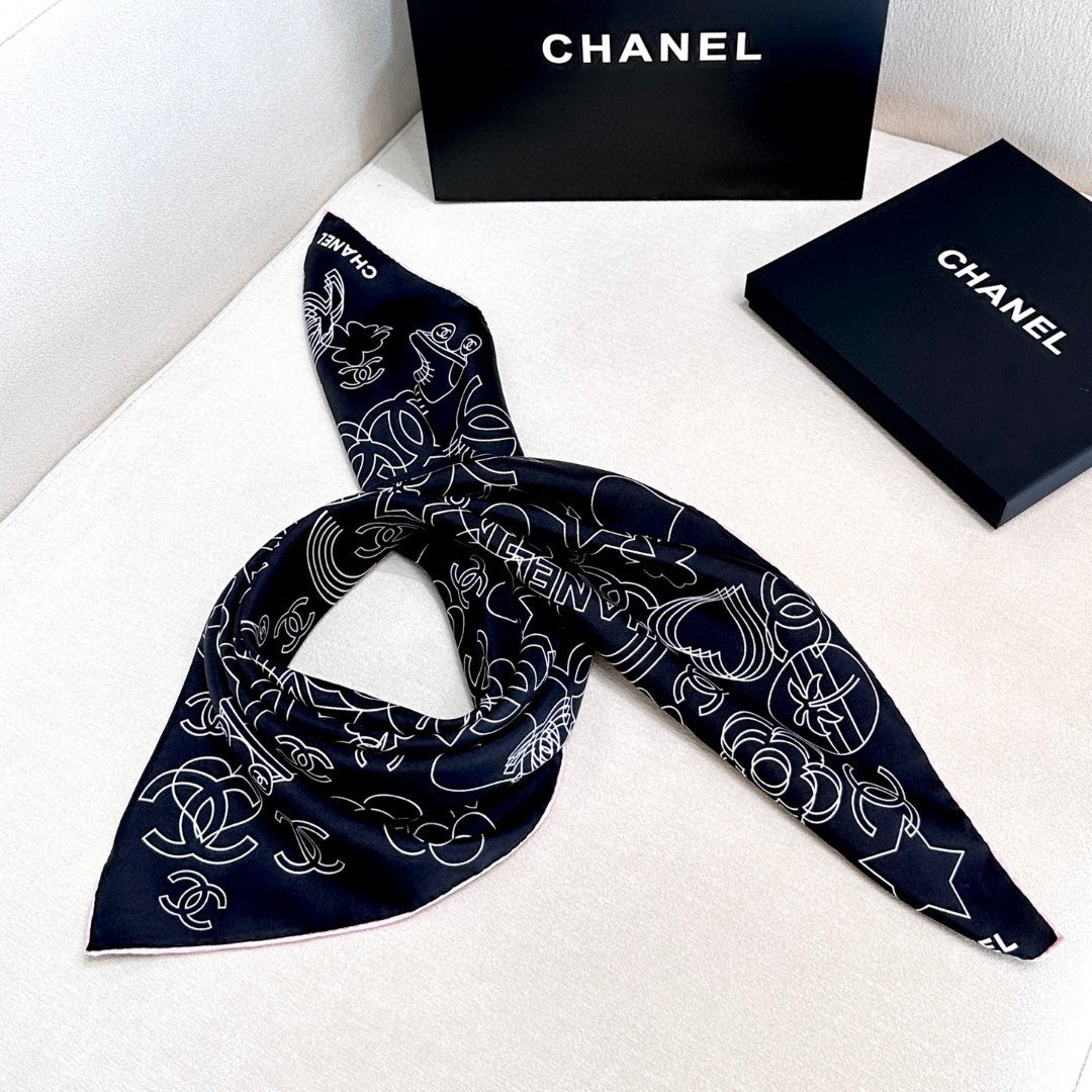 CHANEL 25S SCARF 90 IN TWILL SILK 740295