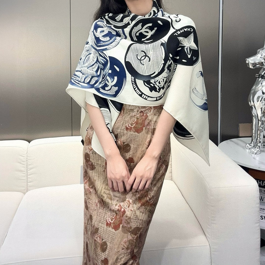 CHANEL 25S SCARF 140 IN CASHMERE SILK 642080