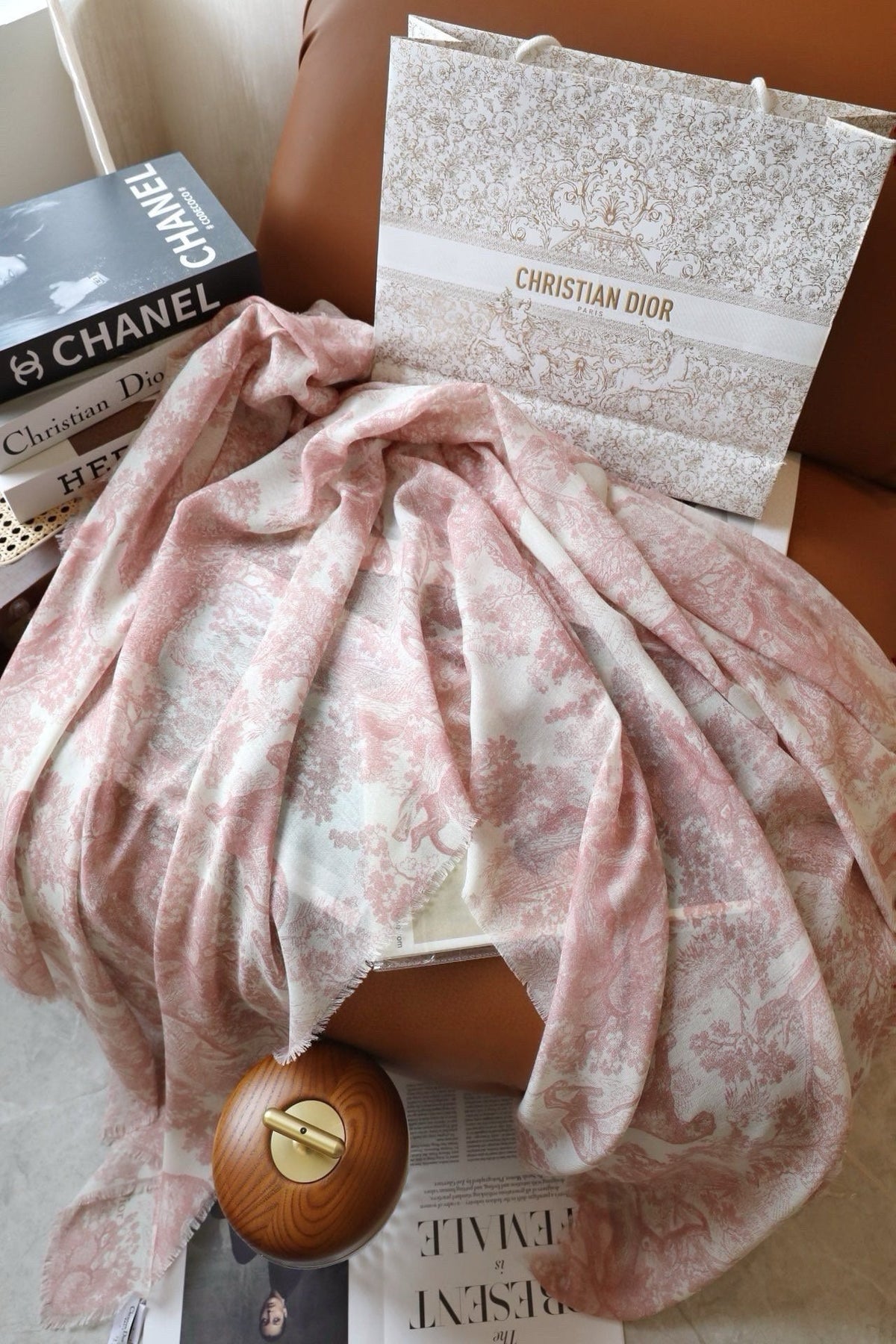 DIOR SCARF 180 CM IN LIGHT PINK SILK AND CASHMERE 418264